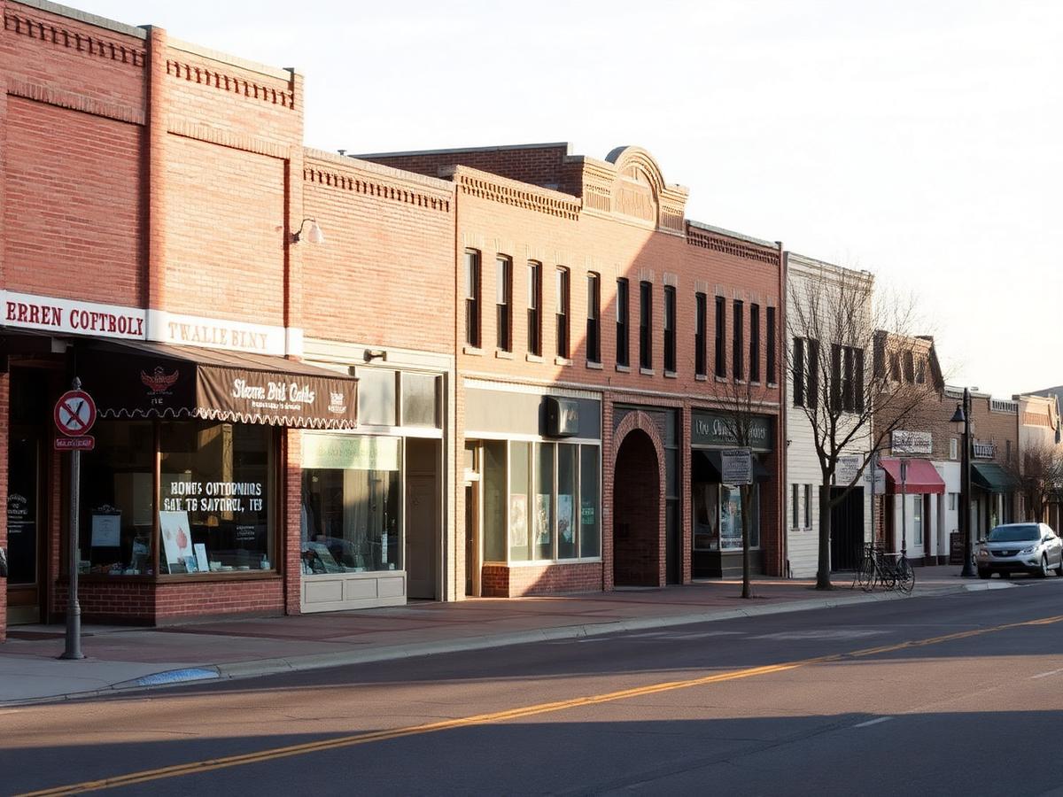 Historic brick storefronts in downtown Nampa, Idaho