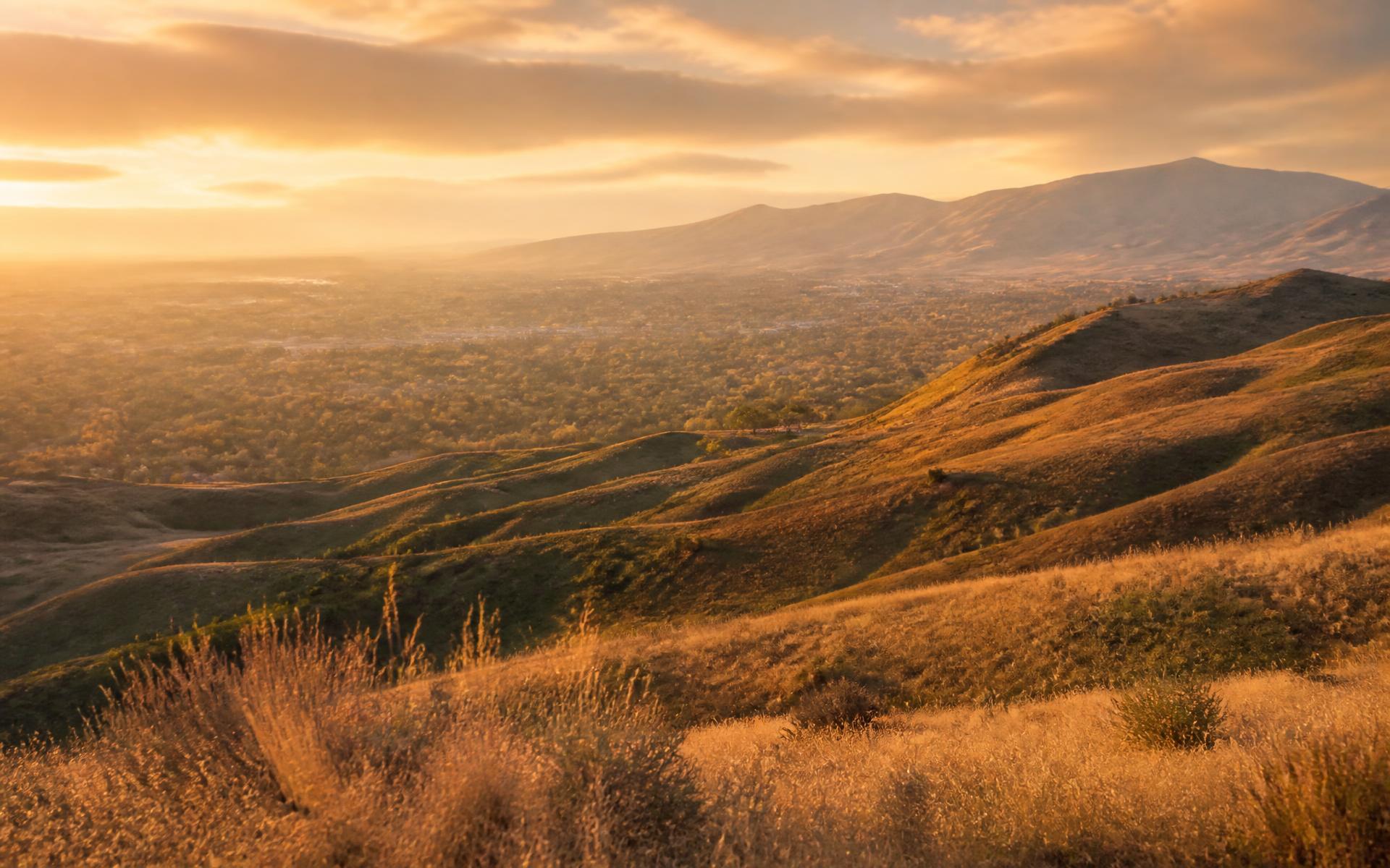 Golden-hour view across the Boise foothills and the Treasure Valley