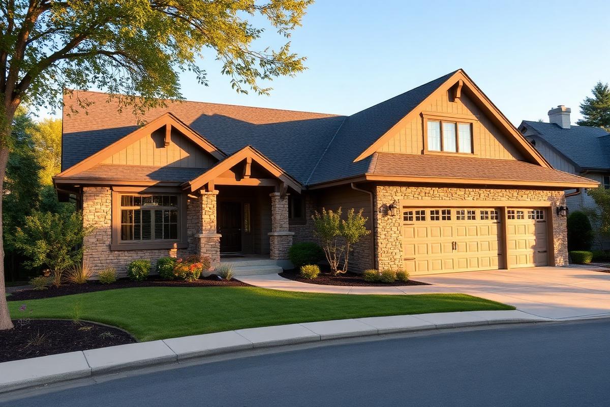 Single-story craftsman home with stone accents